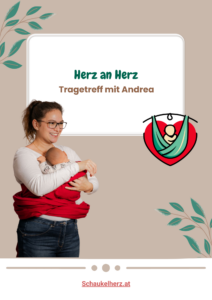 Andrea zeigt, wie ein Baby in einem Tragetuch getragen wird